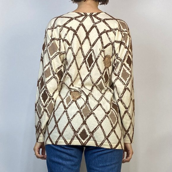 Vintage 80s Wool & ANGORA Sweater with ROSE and Check Pattern! Medium - Picture 2 of 6